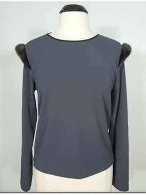 Zara Navy Blue Long Sleeve Top with Black Fur Shoulder Trim